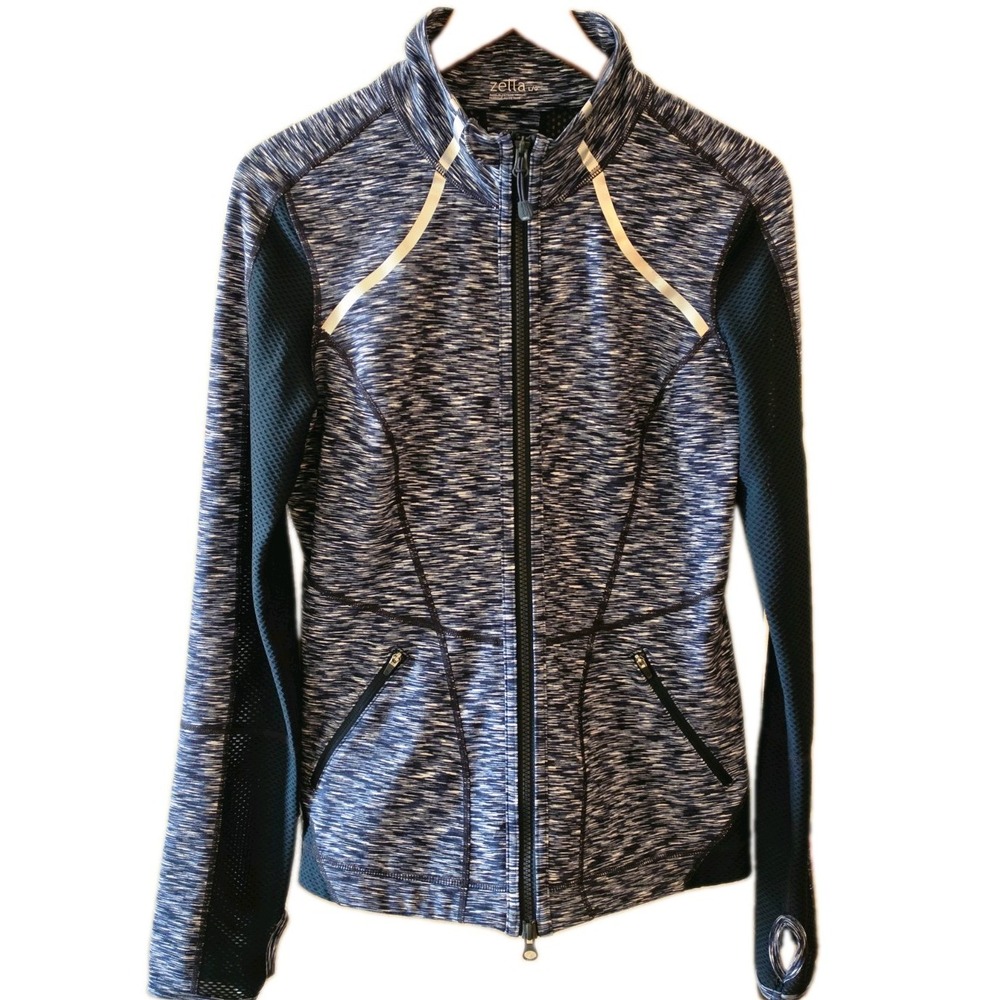Zella Women's Size Large Blue Polyester Spandex Full Zip Track Jacket Reflector